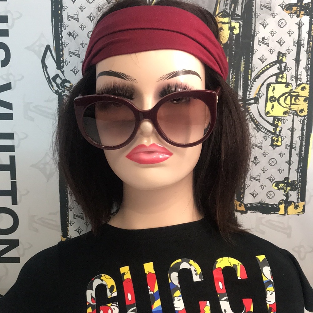 New Authentic Gucci GG0325S 007 Burgundy Cat-Eye Sunglasses Red Lenses - Picture 4 of 12